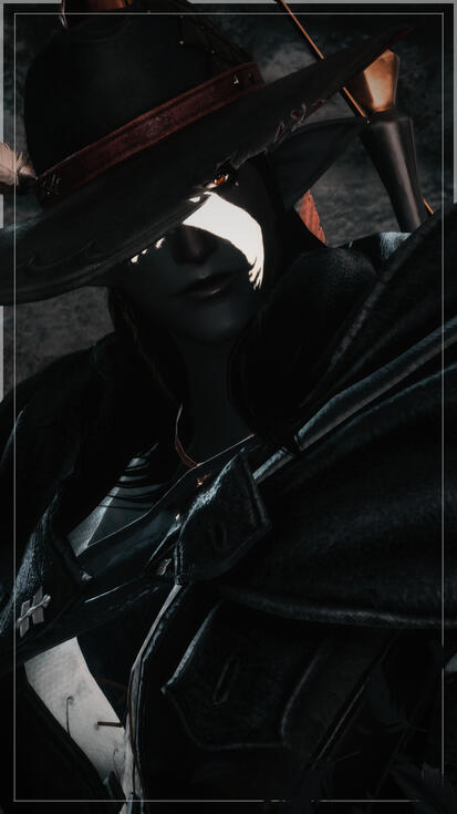 peeking from under his hat